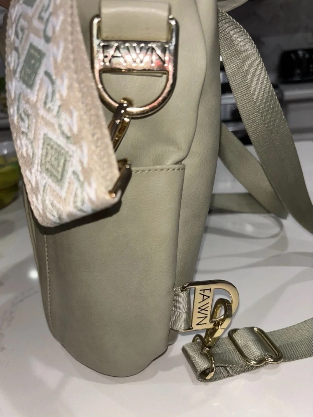 NEW Fawn Design The Original Diaper Bag, Backpack, Purse w crossbody strap Green